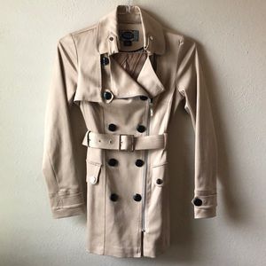 Tan Trench Coat with Belt and brown buttons